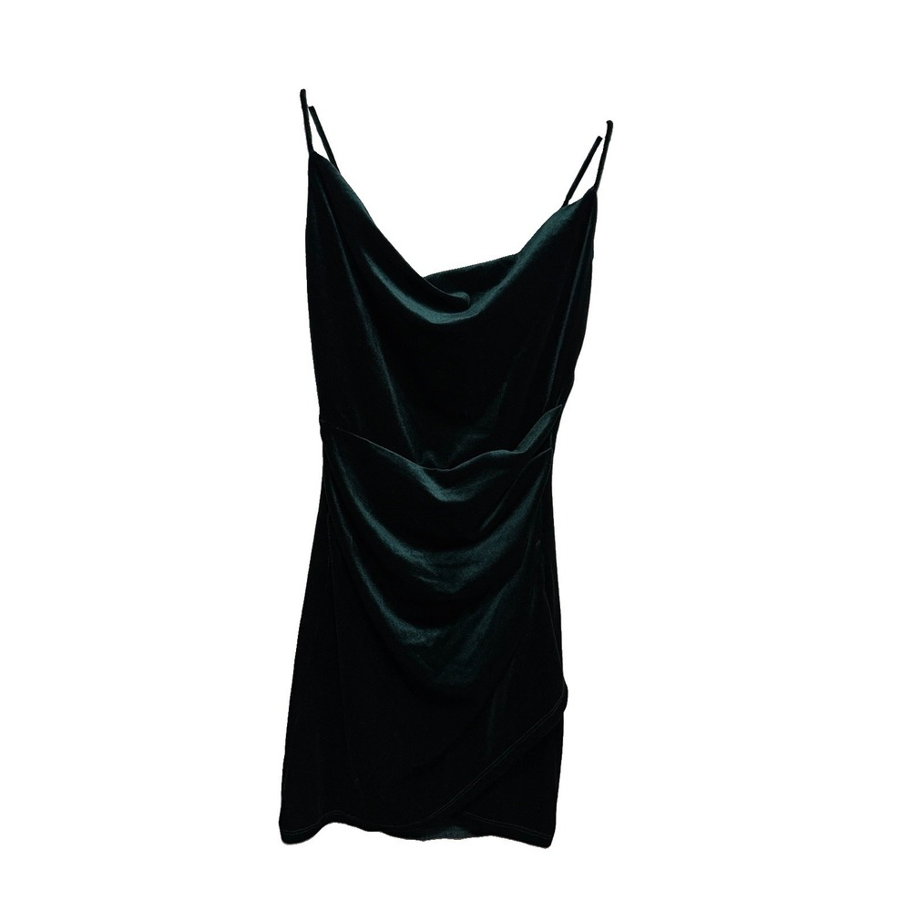 NWT Windsor Women's Velour Hunter Green Cowl Neck Faux Wrap Mini Dress Small